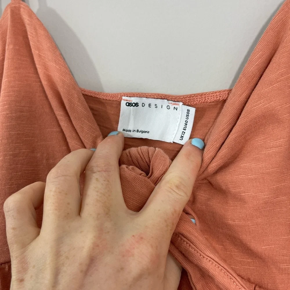 ASOS Apricot Peach Tie Front Swing Wide Leg Jumpsuit - Picture 8 of 13